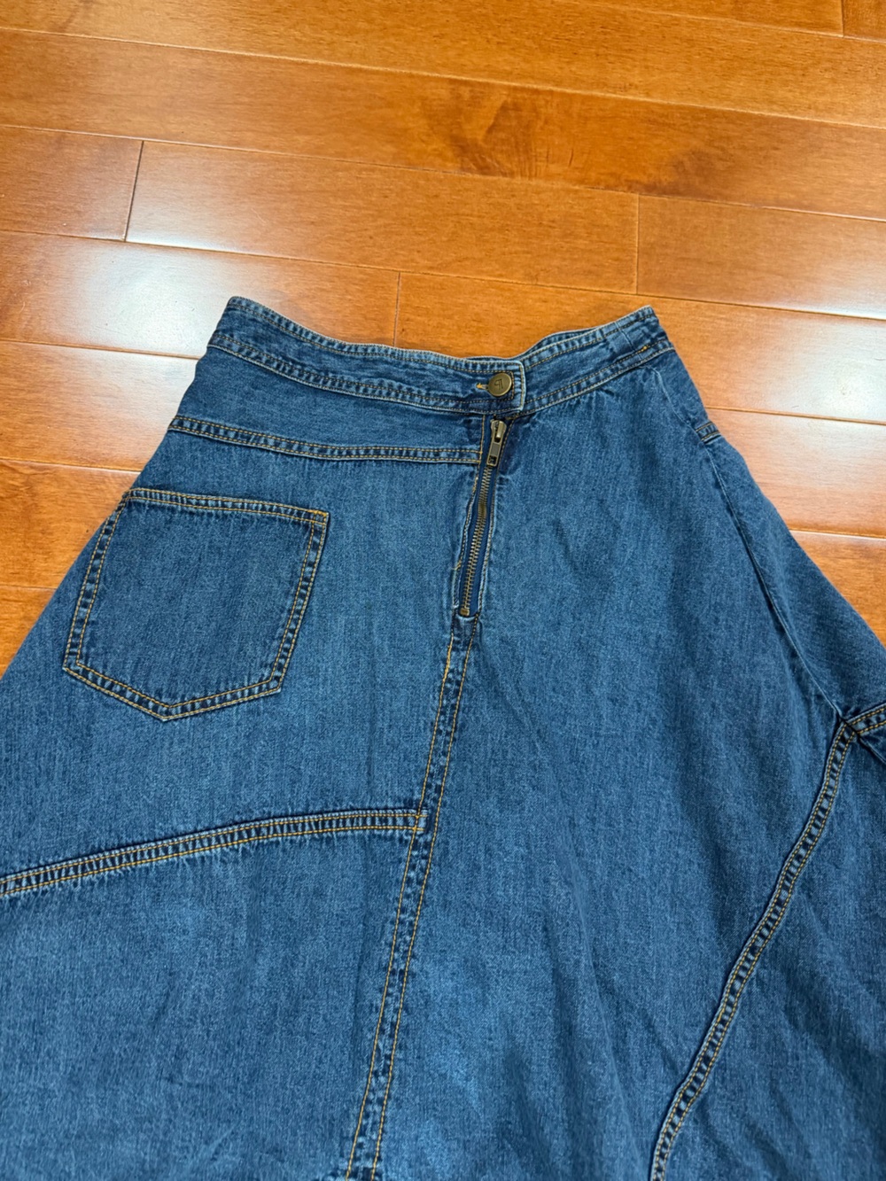 Pilcro Blue Jean 100% Cotton Reworked Asymmetrical Denim Midi Skirt Sz. 2P - Picture 3 of 5